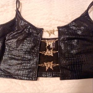 Patent leather black tank with butterfly clasp